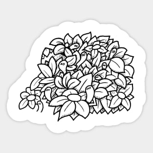 Bunch of Flowers with Cute Worms Doodle Art Sticker